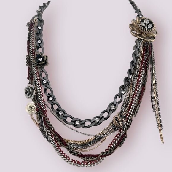 VTG Juicy Couture Mixed Metal Multi Strand Rhinestone Necklace - Picture 1 of 8